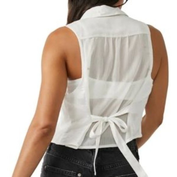 Free People Drive Back Pintuck Sleeveless Blouse ivory size large - Picture 14 of 14